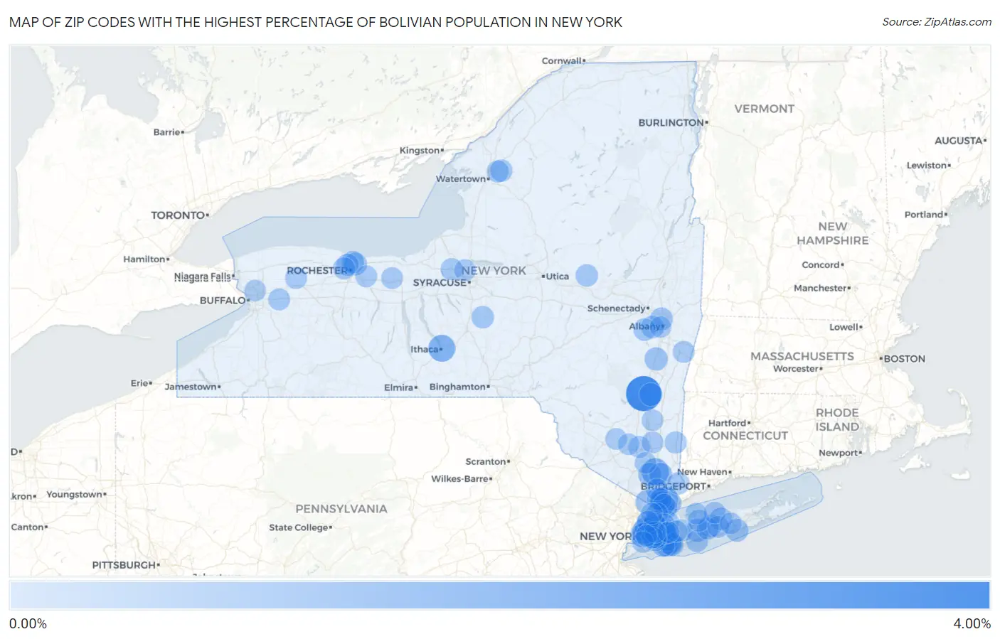 Zip Codes with the Highest Percentage of Bolivian Population in New York Map
