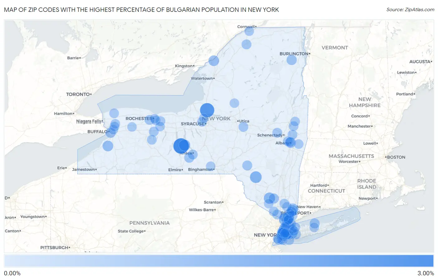 Zip Codes with the Highest Percentage of Bulgarian Population in New York Map