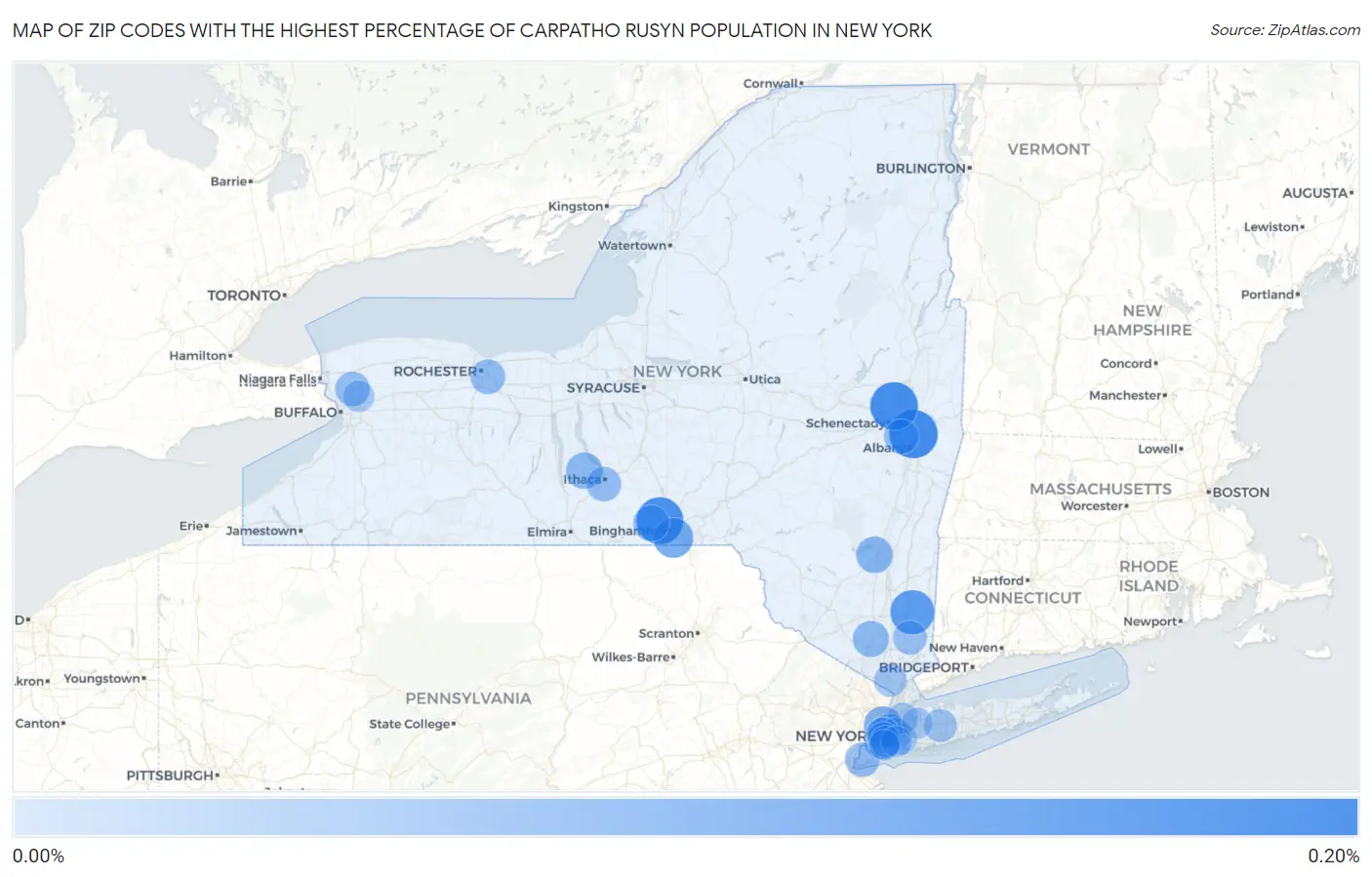Zip Codes with the Highest Percentage of Carpatho Rusyn Population in New York Map