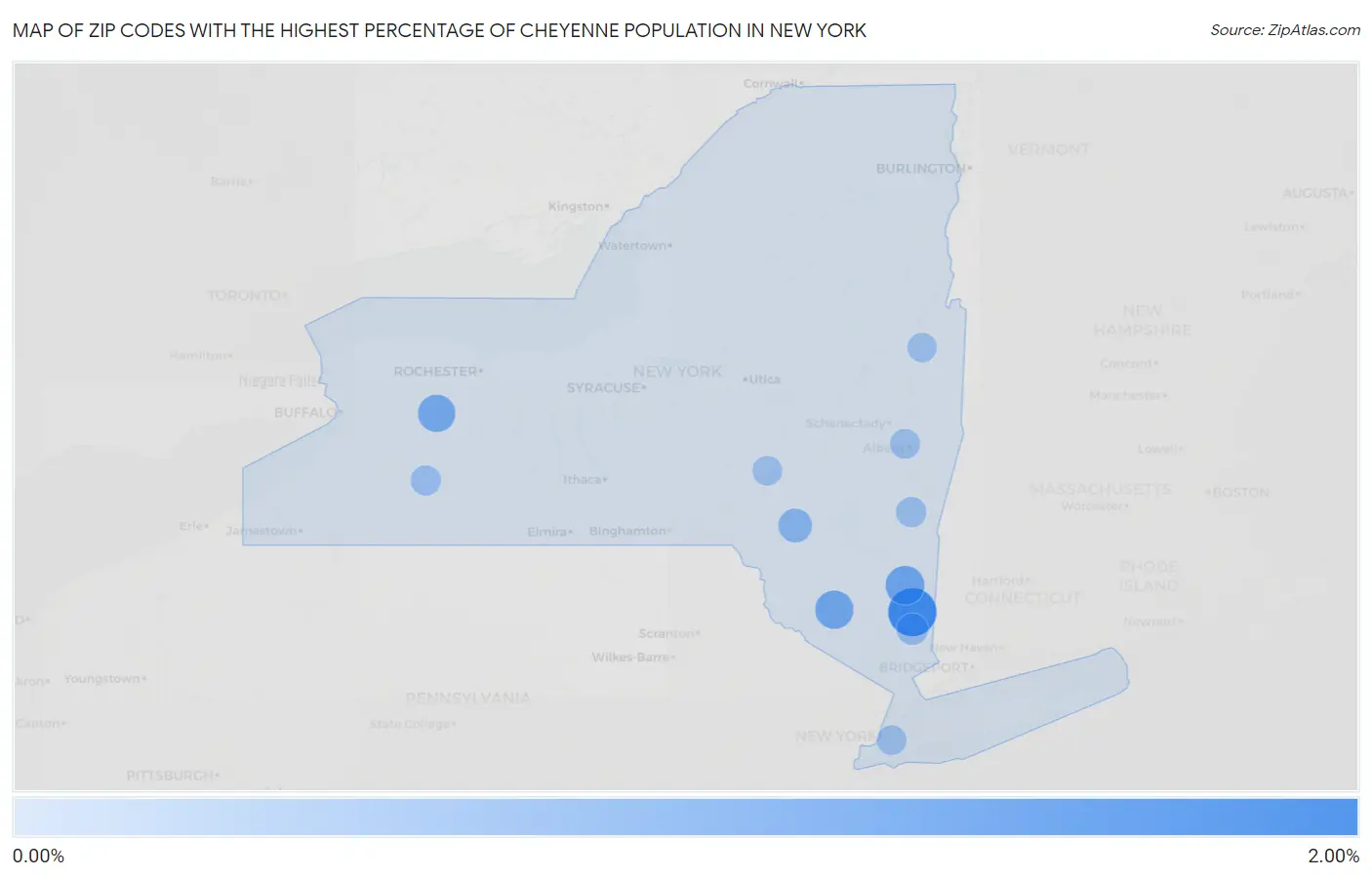 Zip Codes with the Highest Percentage of Cheyenne Population in New York Map