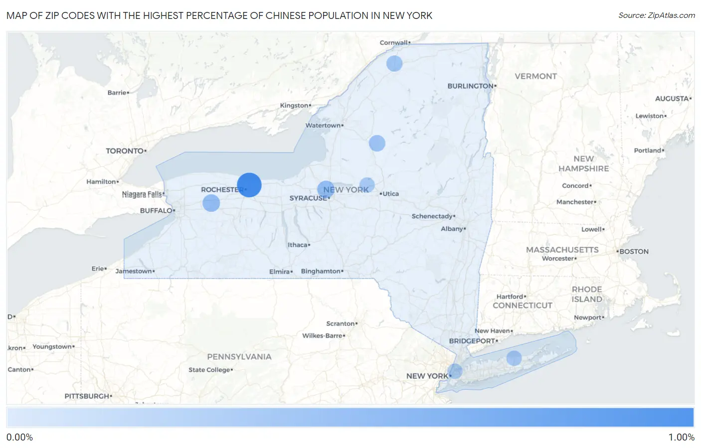 Zip Codes with the Highest Percentage of Chinese Population in New York Map