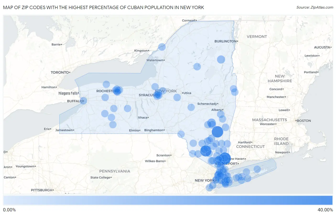 Zip Codes with the Highest Percentage of Cuban Population in New York Map