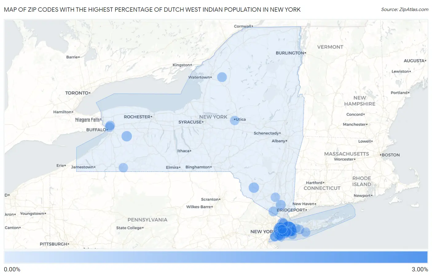 Zip Codes with the Highest Percentage of Dutch West Indian Population in New York Map