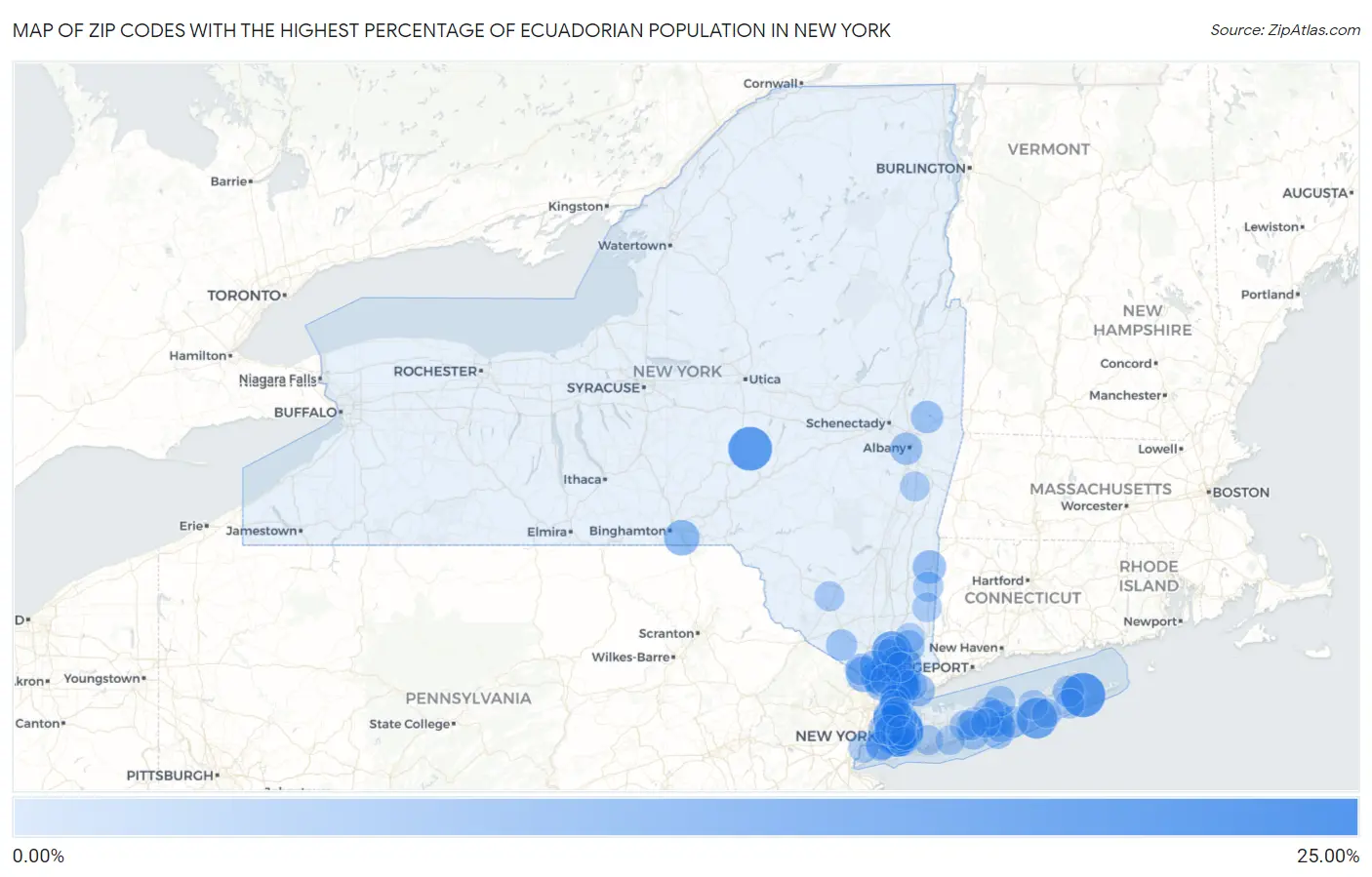 Zip Codes with the Highest Percentage of Ecuadorian Population in New York Map