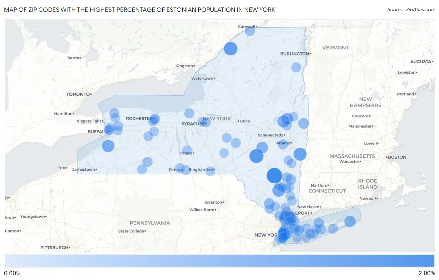 Zip Codes with the Highest Percentage of Estonian Population in New York Map