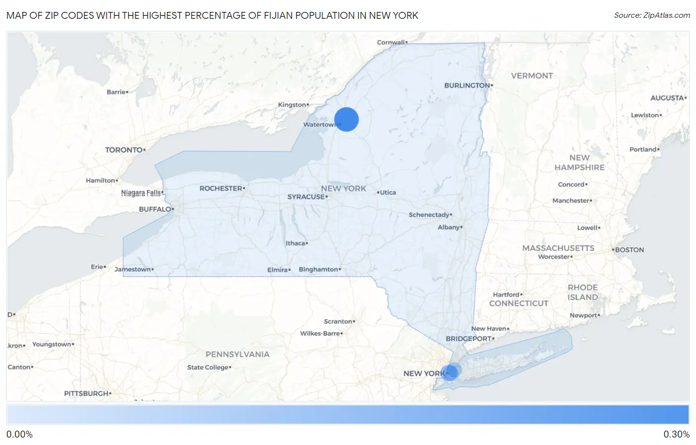 Zip Codes with the Highest Percentage of Fijian Population in New York Map