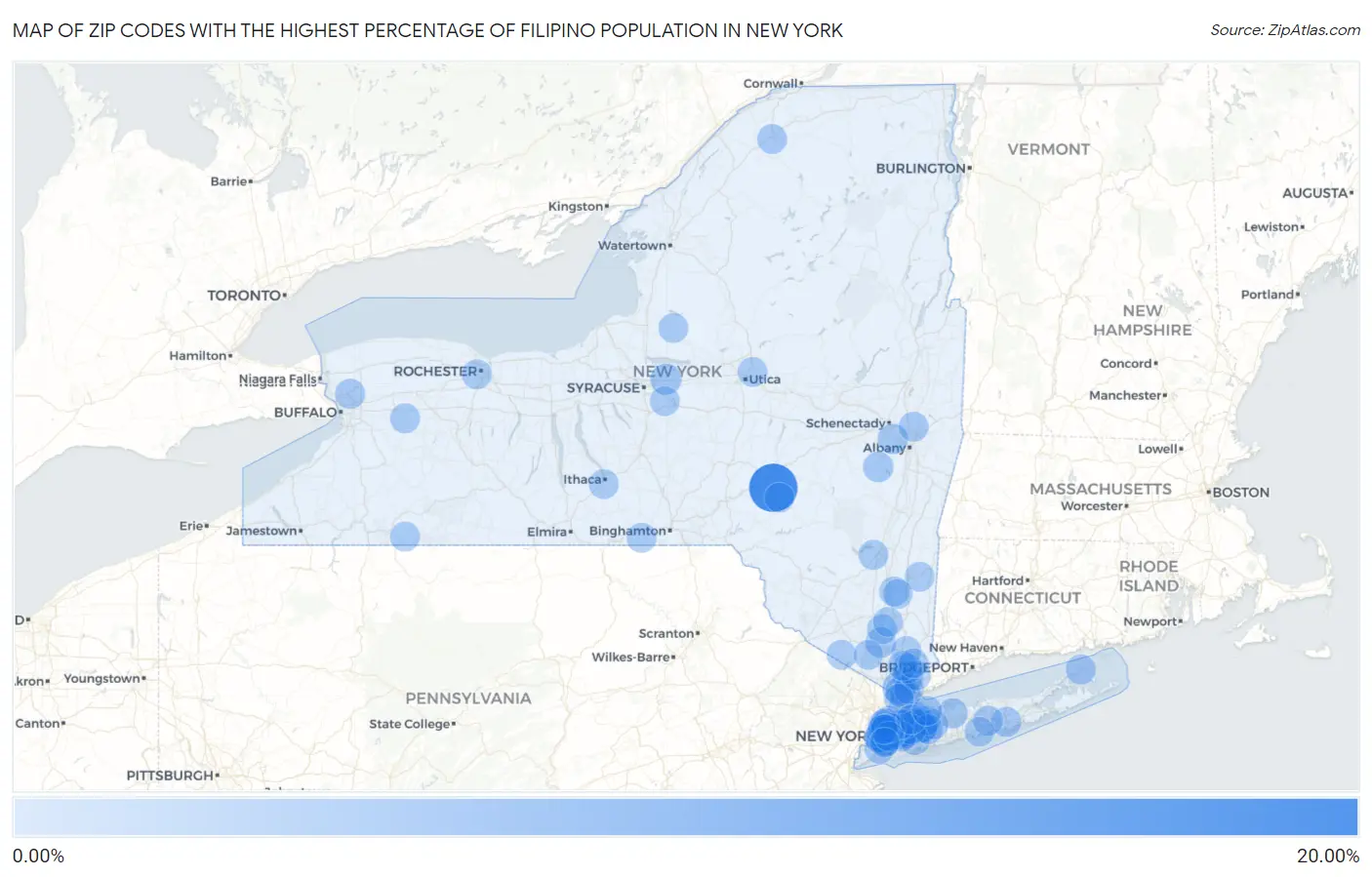 Zip Codes with the Highest Percentage of Filipino Population in New York Map