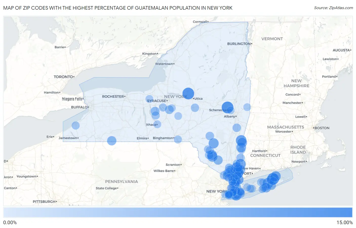 Zip Codes with the Highest Percentage of Guatemalan Population in New York Map