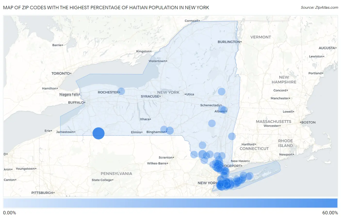 Zip Codes with the Highest Percentage of Haitian Population in New York Map