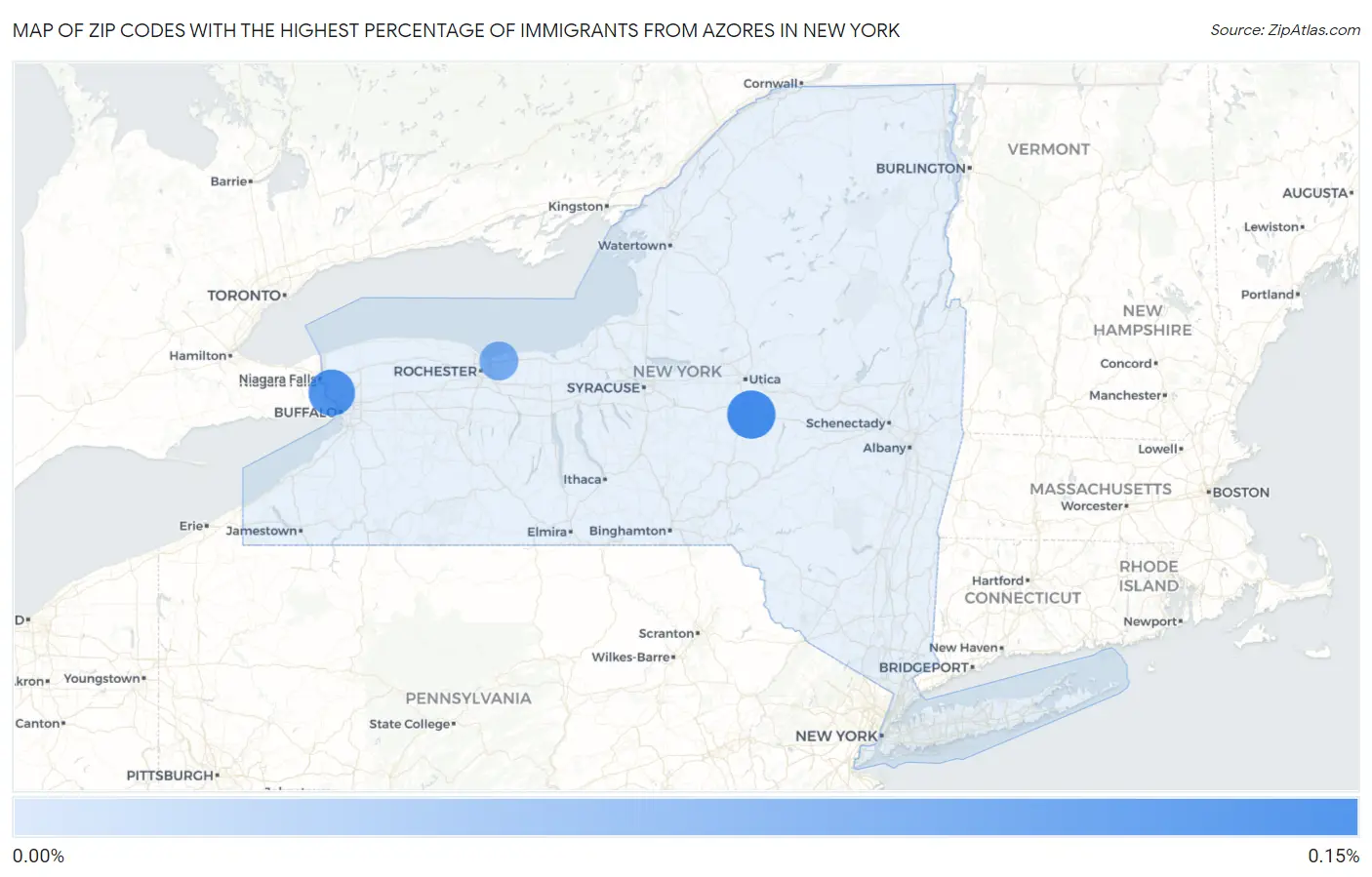 Zip Codes with the Highest Percentage of Immigrants from Azores in New York Map