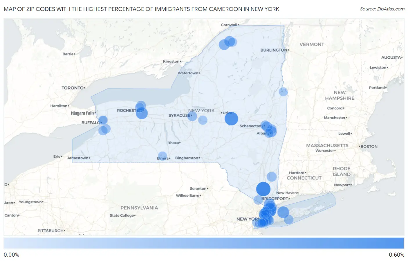 Zip Codes with the Highest Percentage of Immigrants from Cameroon in New York Map