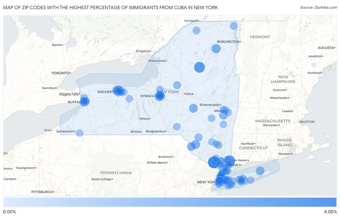 Zip Codes with the Highest Percentage of Immigrants from Cuba in New York Map