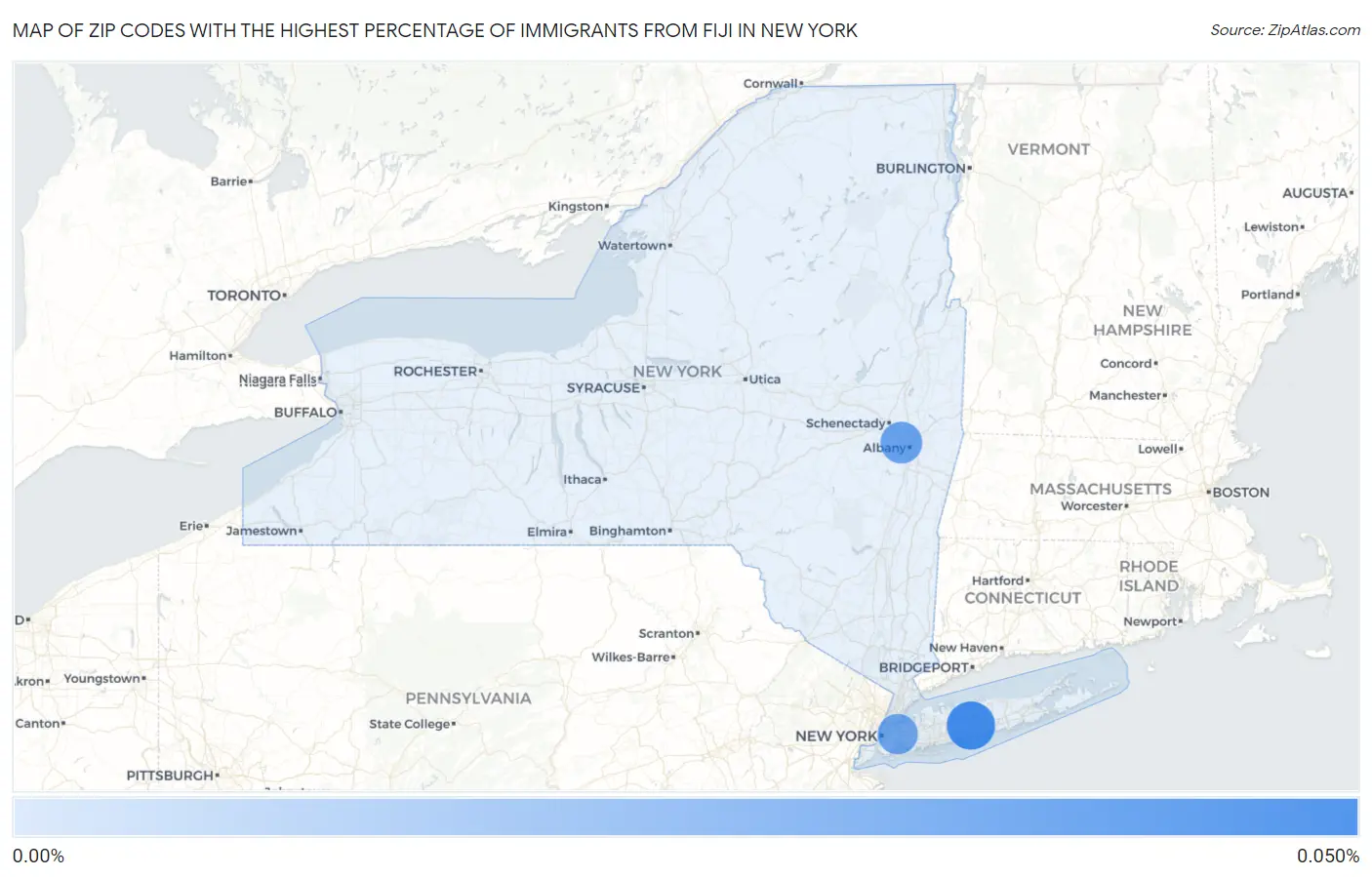 Zip Codes with the Highest Percentage of Immigrants from Fiji in New York Map