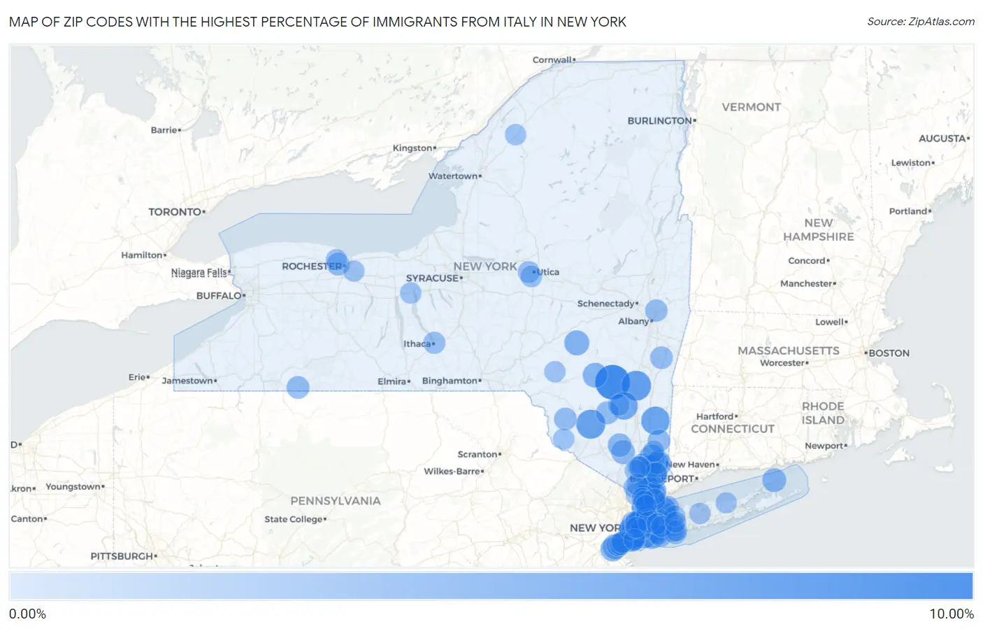 Zip Codes with the Highest Percentage of Immigrants from Italy in New York Map