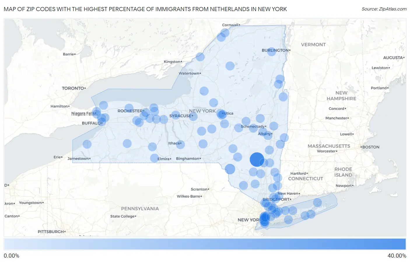 Zip Codes with the Highest Percentage of Immigrants from Netherlands in New York Map