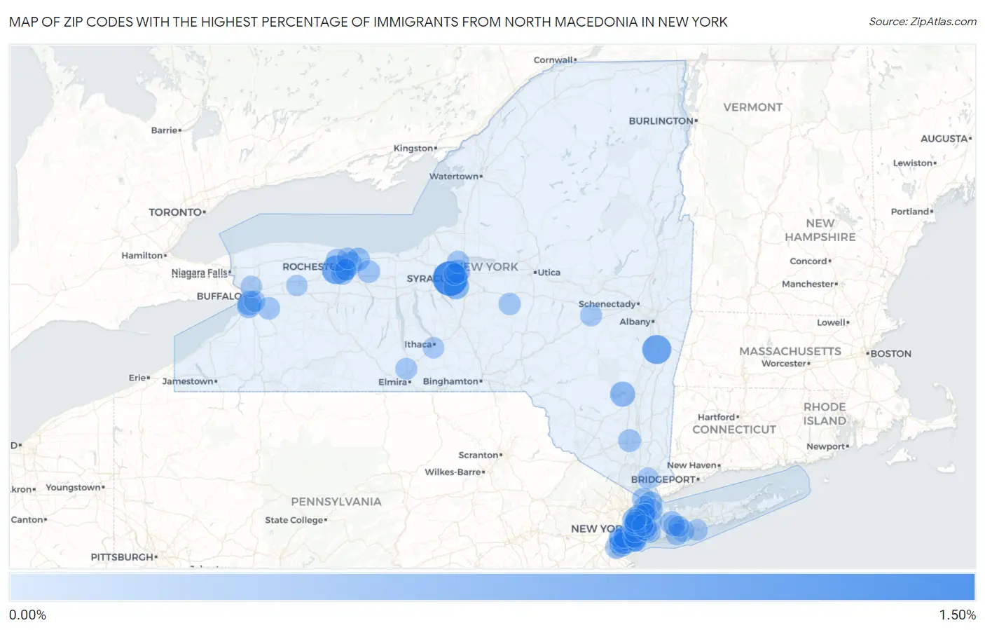 Zip Codes with the Highest Percentage of Immigrants from North Macedonia in New York Map