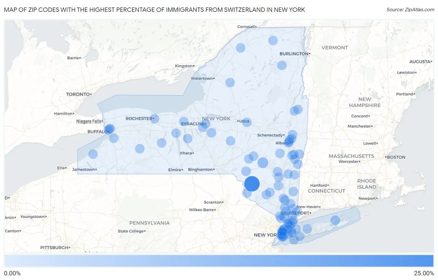 Zip Codes with the Highest Percentage of Immigrants from Switzerland in New York Map