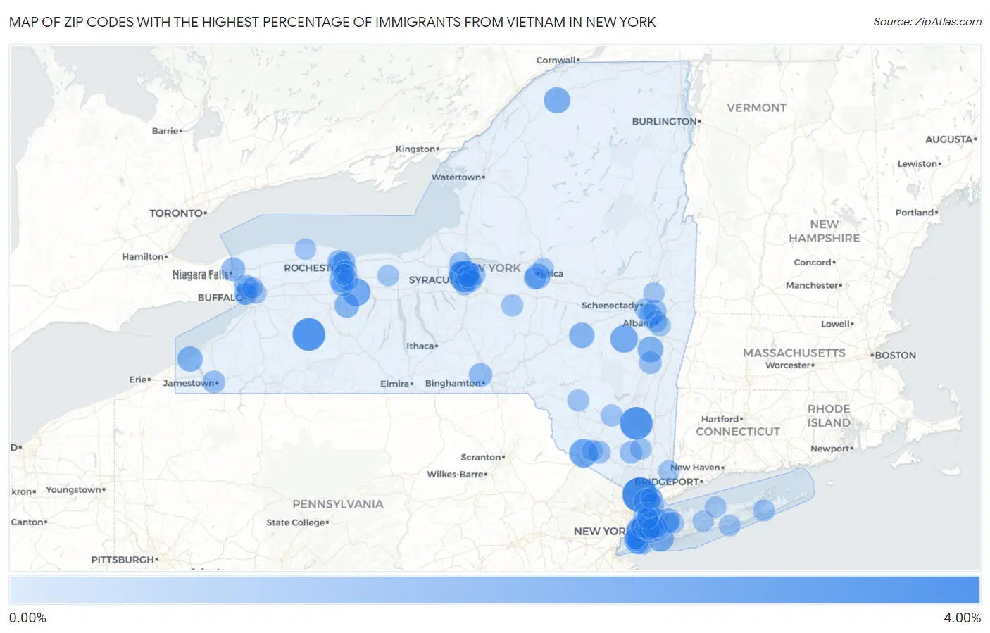 Zip Codes with the Highest Percentage of Immigrants from Vietnam in New York Map