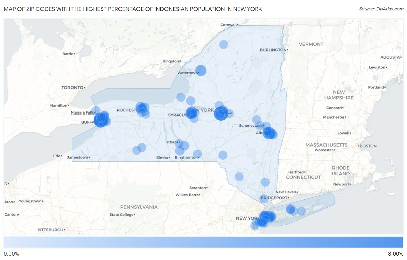 Zip Codes with the Highest Percentage of Indonesian Population in New York Map