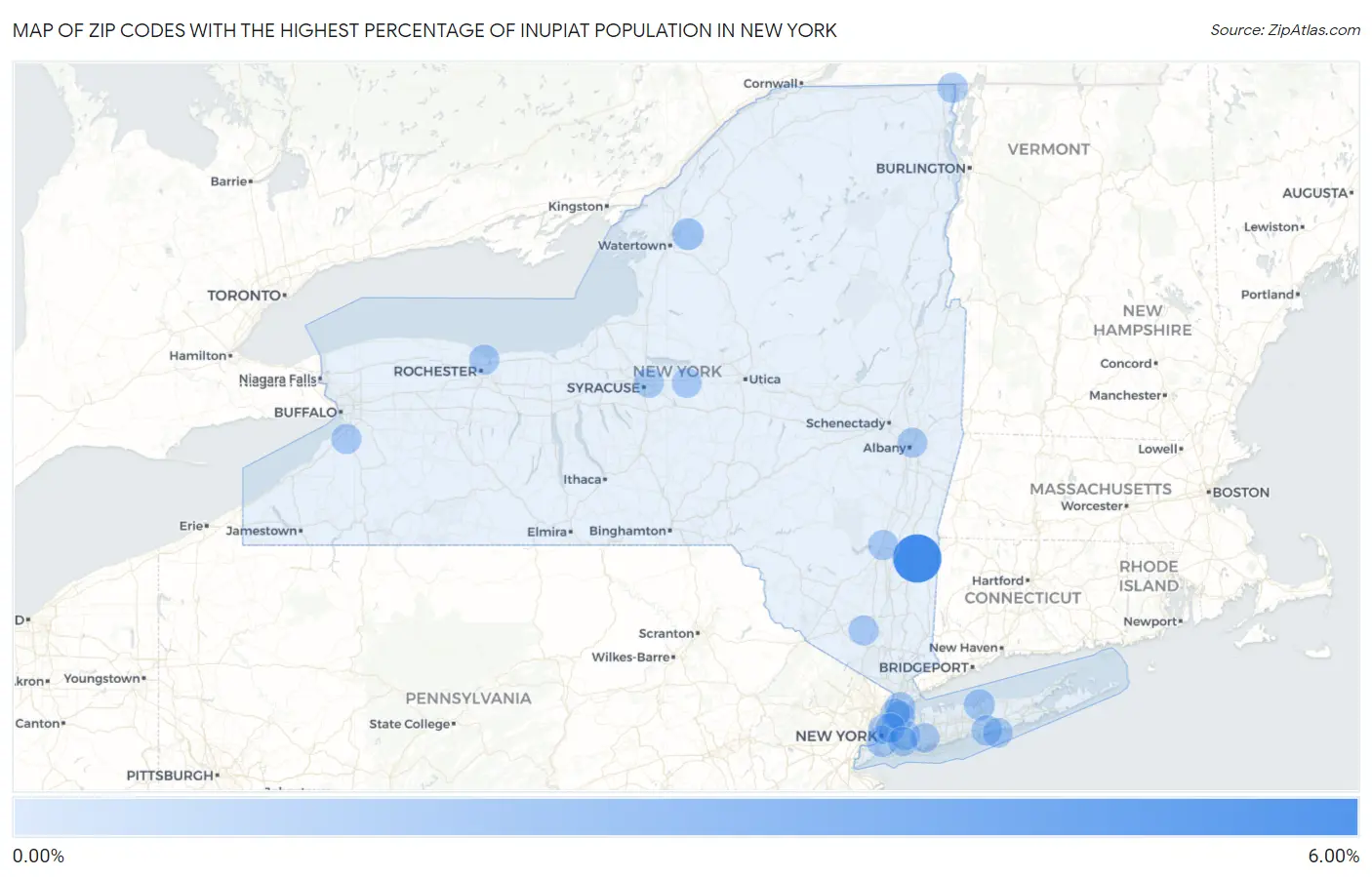 Zip Codes with the Highest Percentage of Inupiat Population in New York Map