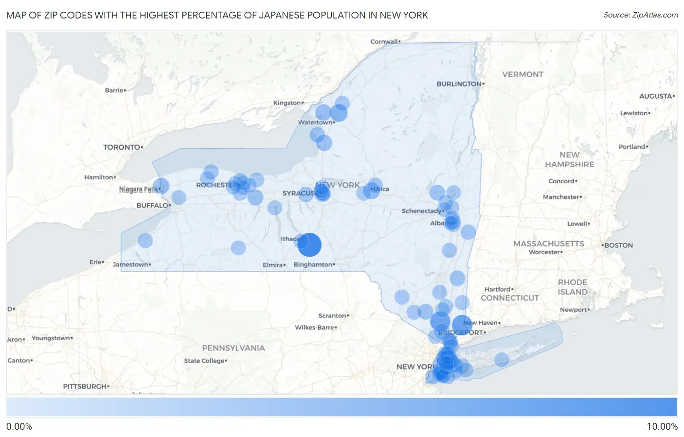 Zip Codes with the Highest Percentage of Japanese Population in New York Map