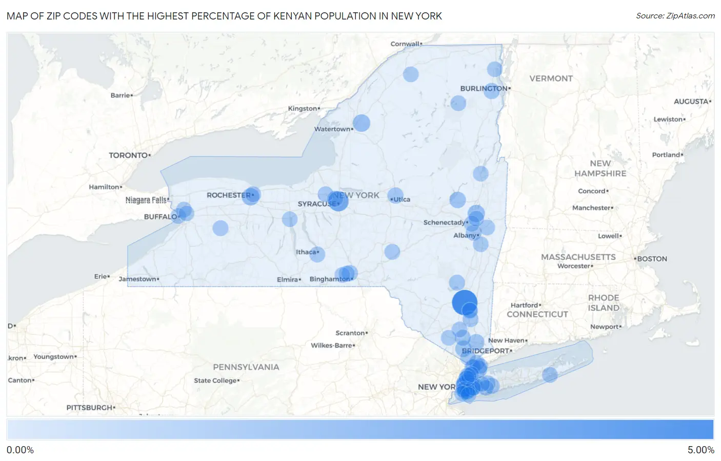 Zip Codes with the Highest Percentage of Kenyan Population in New York Map