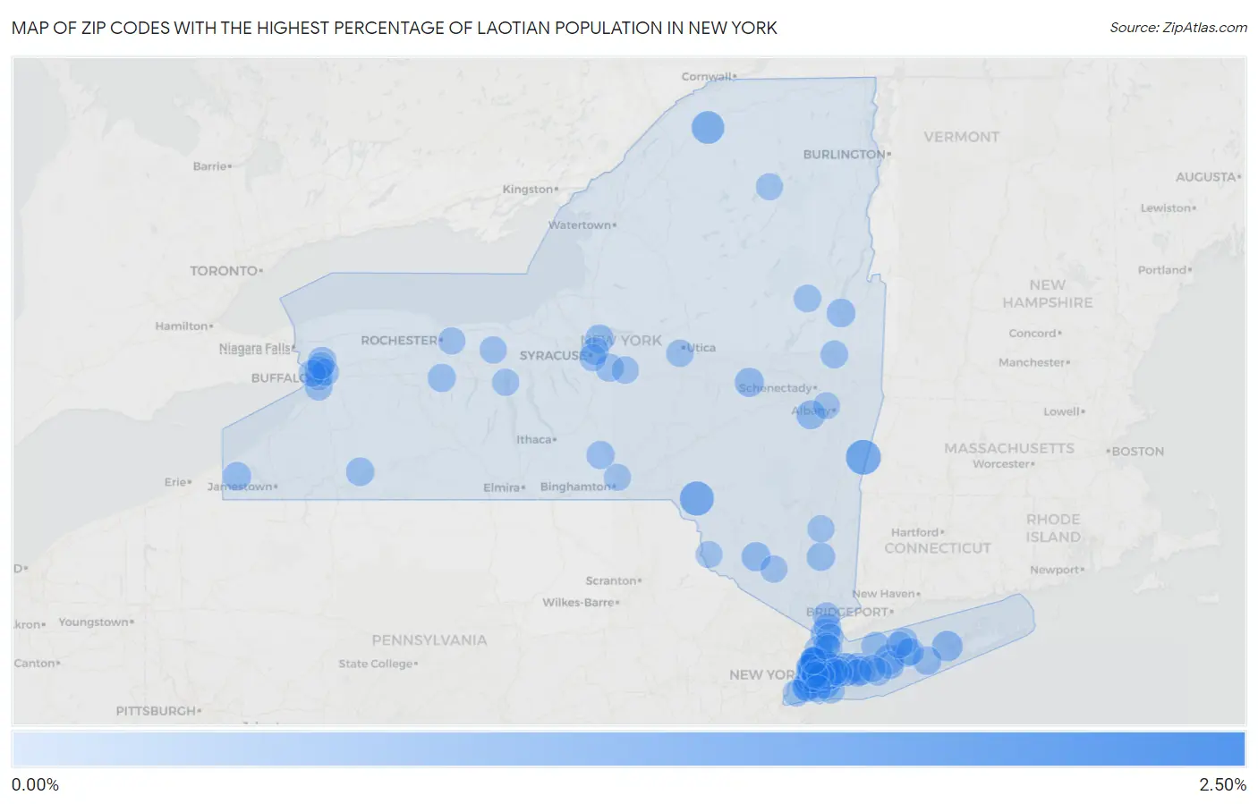 Zip Codes with the Highest Percentage of Laotian Population in New York Map