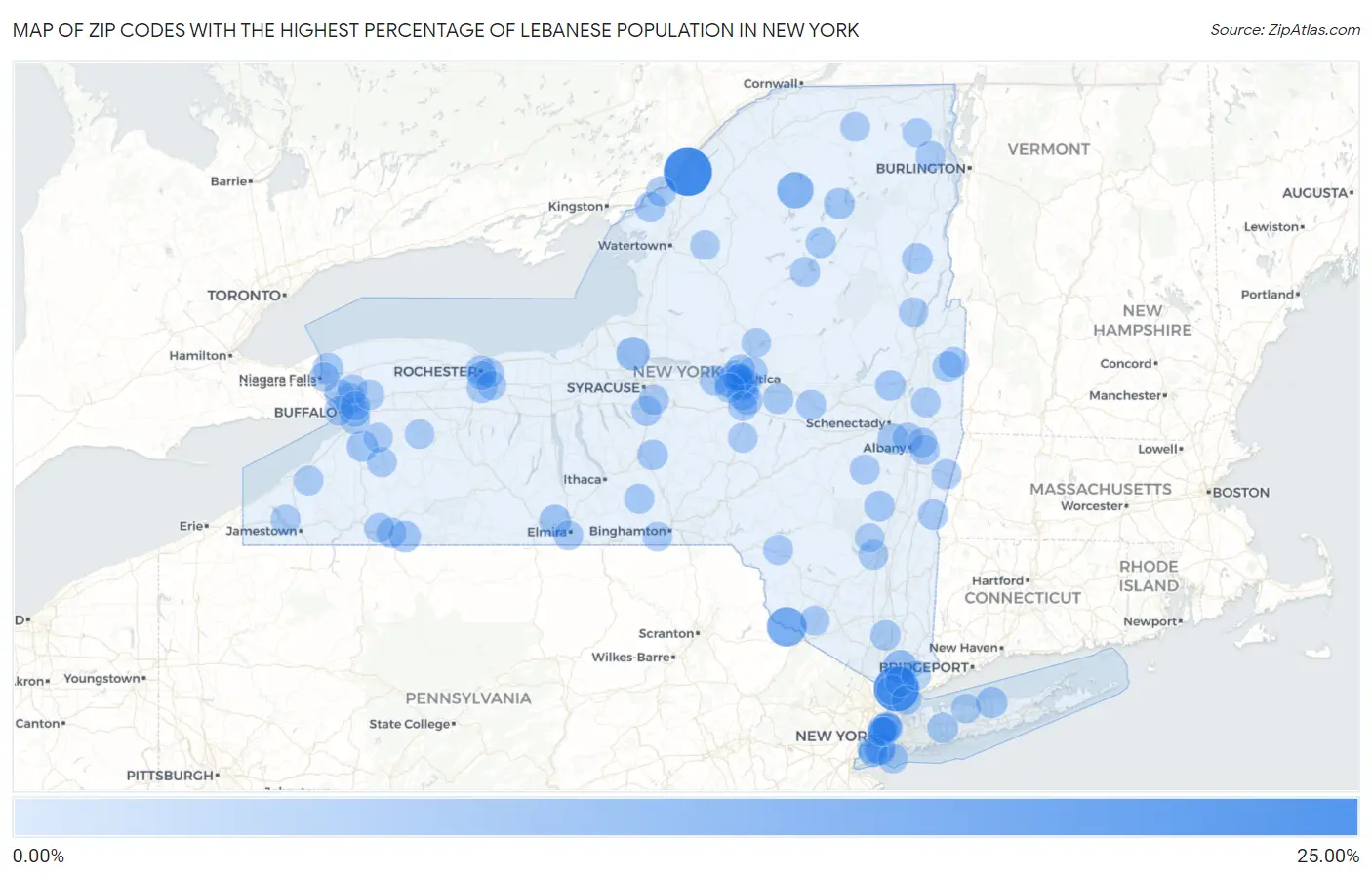 Zip Codes with the Highest Percentage of Lebanese Population in New York Map