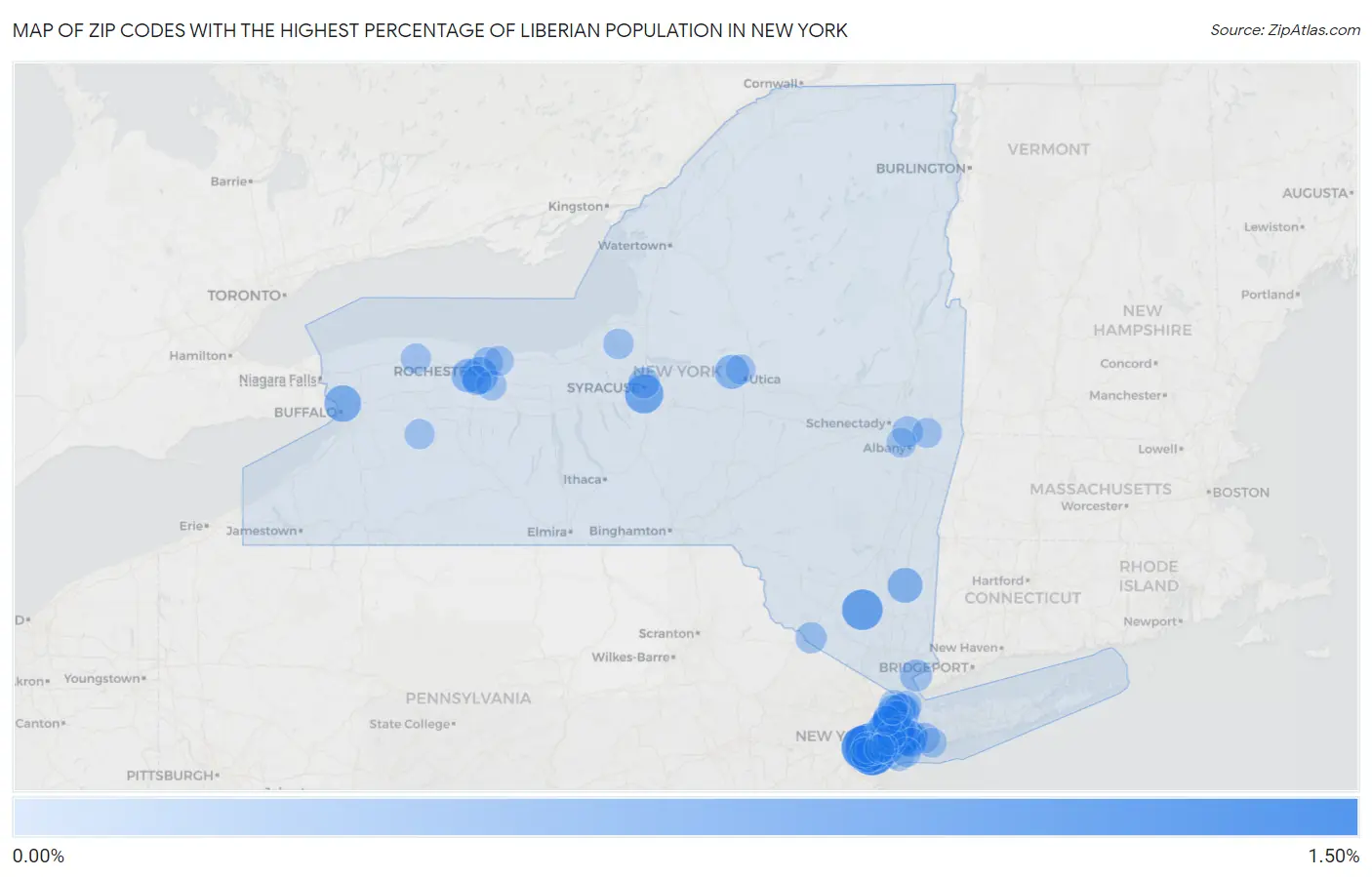 Zip Codes with the Highest Percentage of Liberian Population in New York Map