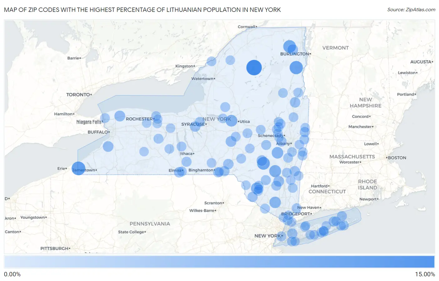 Zip Codes with the Highest Percentage of Lithuanian Population in New York Map