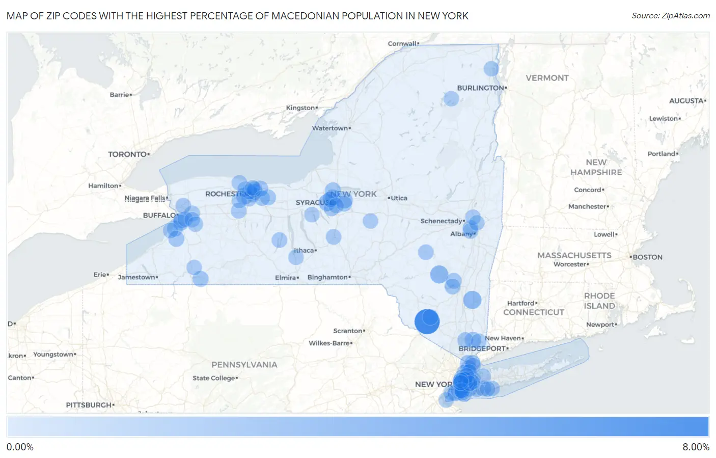 Zip Codes with the Highest Percentage of Macedonian Population in New York Map
