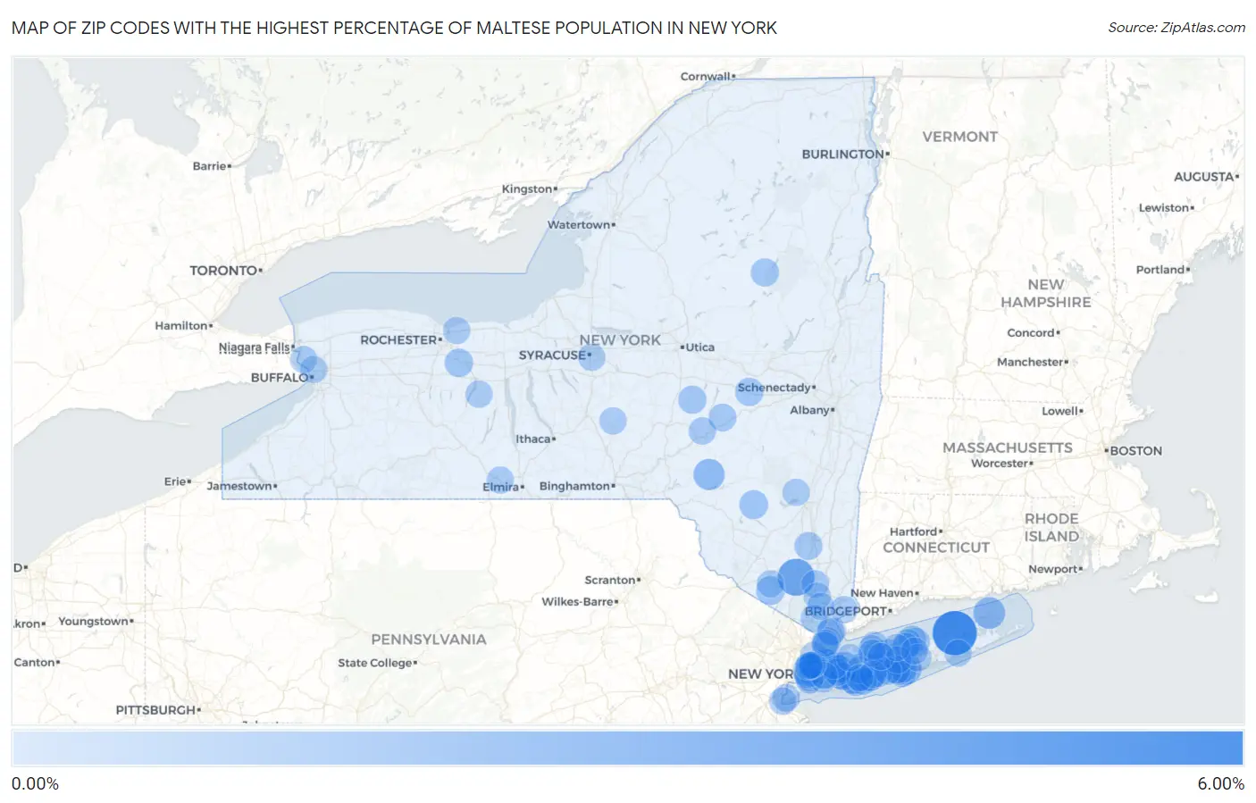 Zip Codes with the Highest Percentage of Maltese Population in New York Map