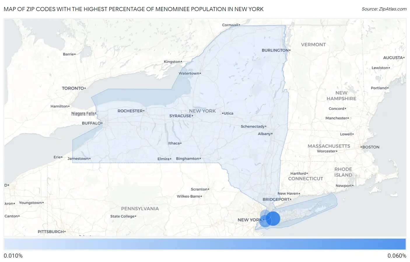 Zip Codes with the Highest Percentage of Menominee Population in New York Map