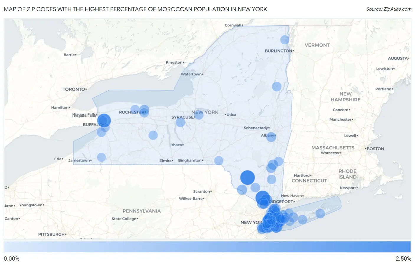 Zip Codes with the Highest Percentage of Moroccan Population in New York Map