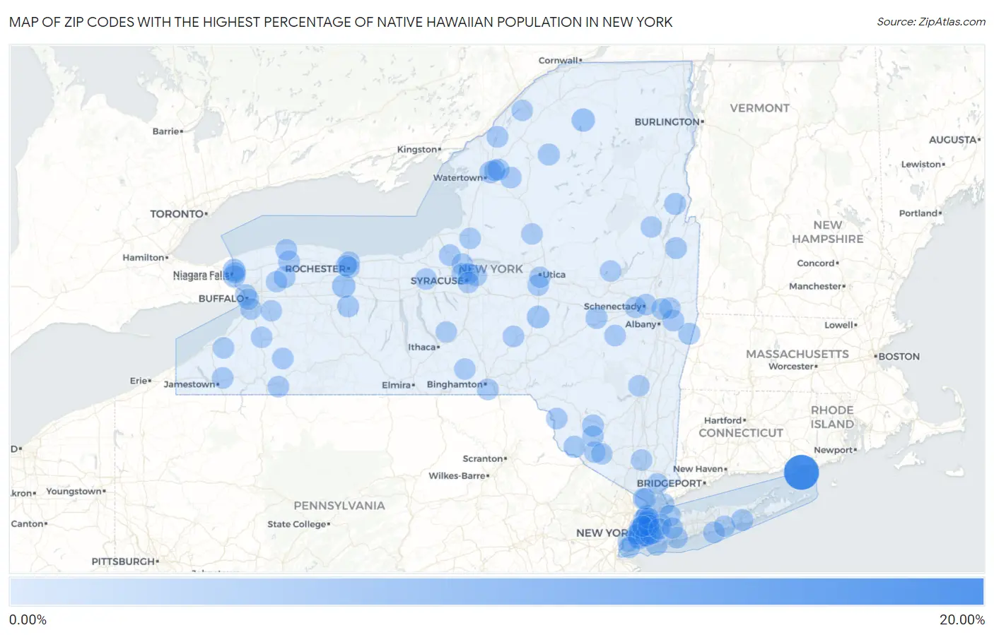 Zip Codes with the Highest Percentage of Native Hawaiian Population in New York Map