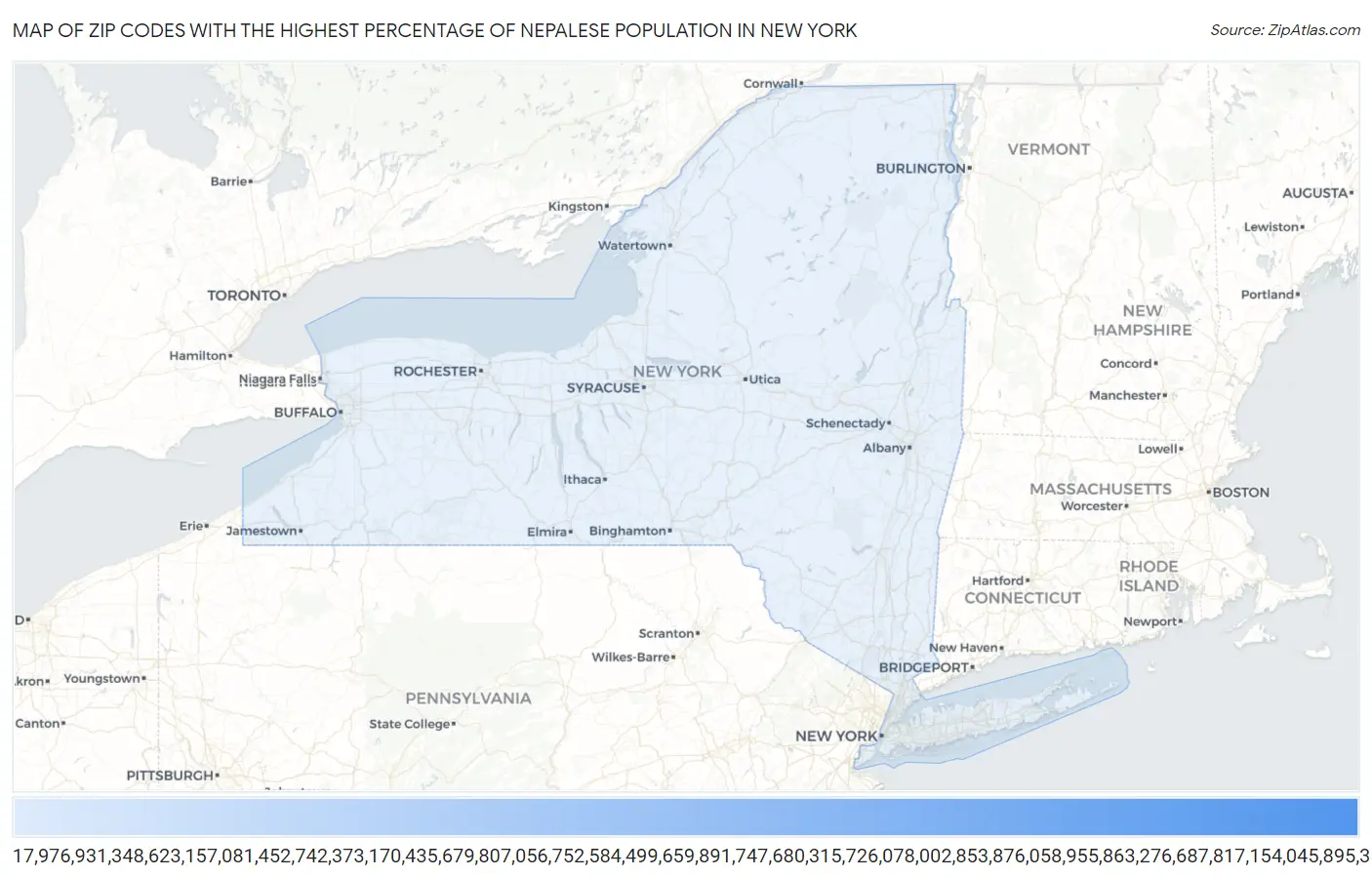 Zip Codes with the Highest Percentage of Nepalese Population in New York Map