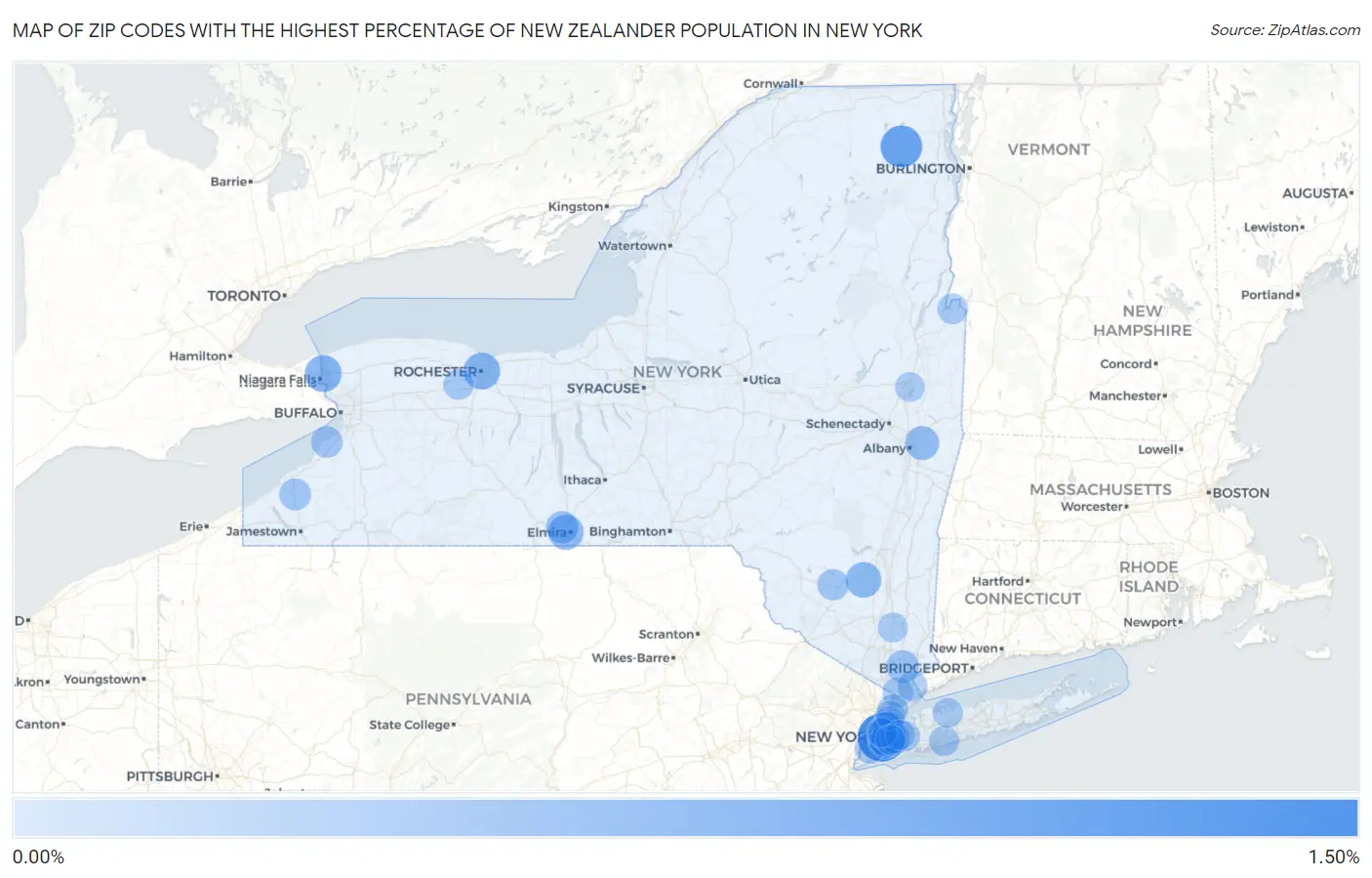 Zip Codes with the Highest Percentage of New Zealander Population in New York Map