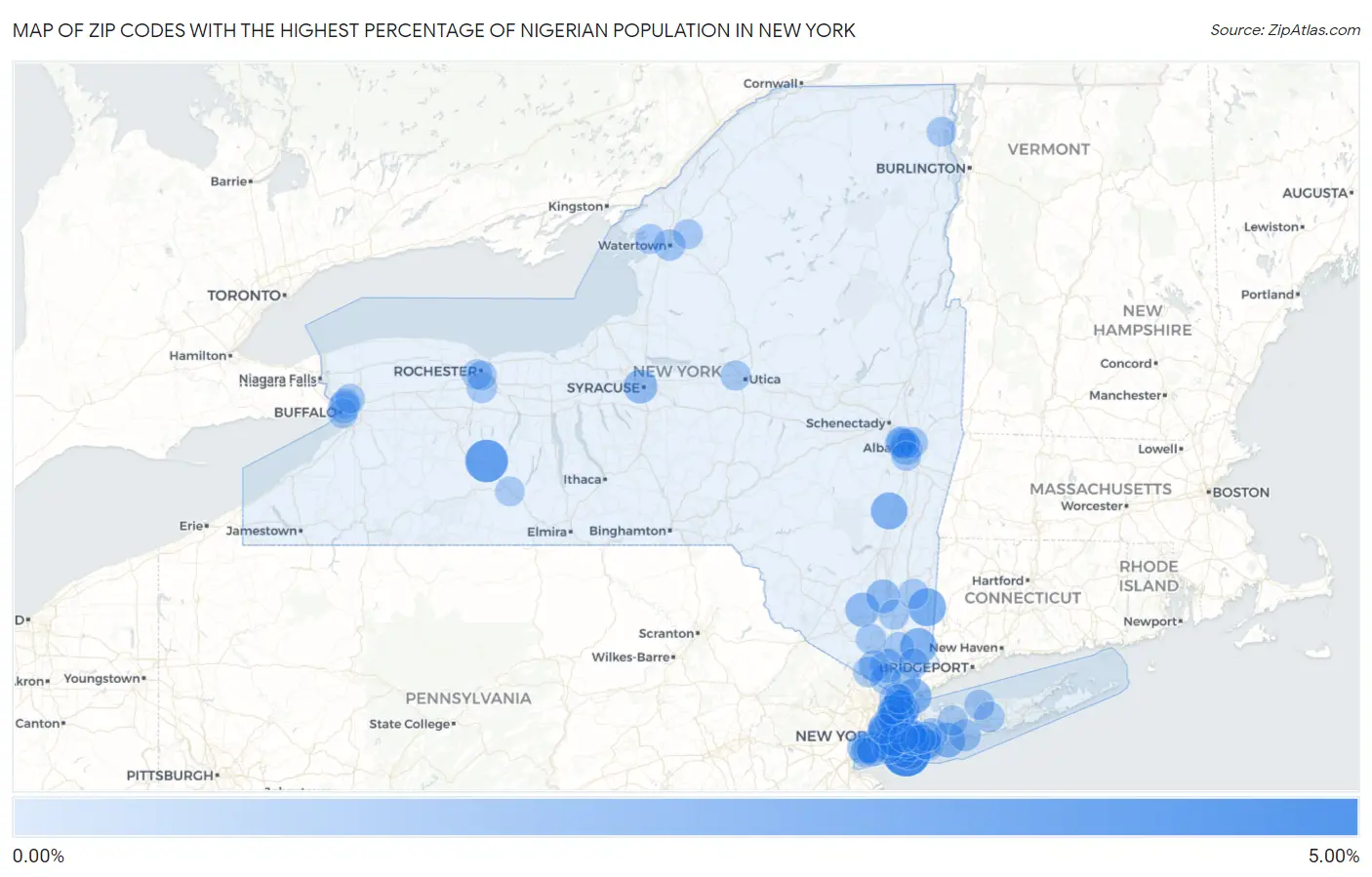 Zip Codes with the Highest Percentage of Nigerian Population in New York Map