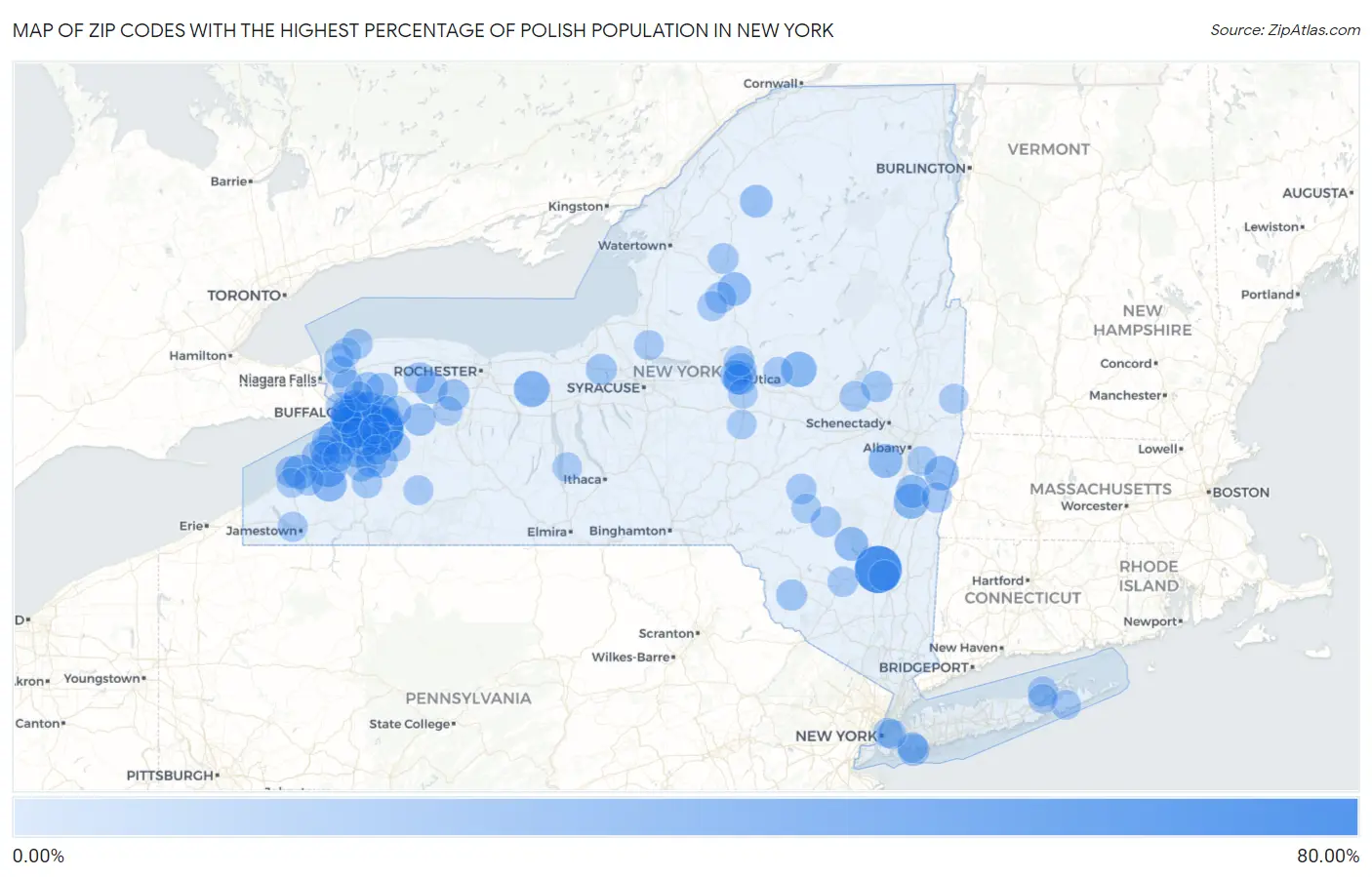 Zip Codes with the Highest Percentage of Polish Population in New York Map