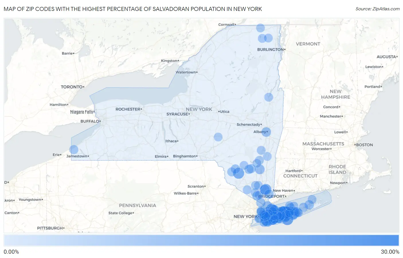 Zip Codes with the Highest Percentage of Salvadoran Population in New York Map