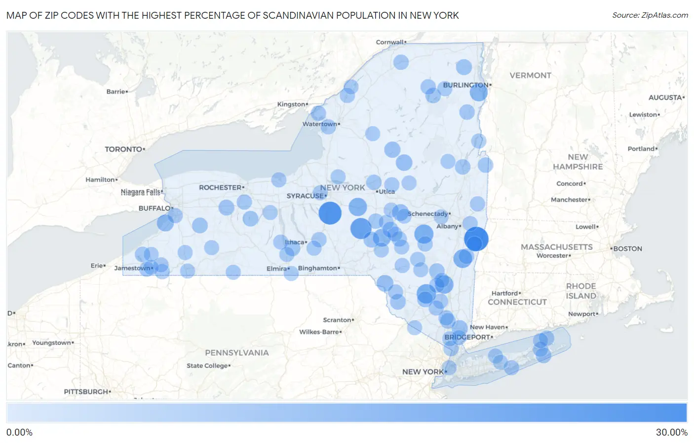 Zip Codes with the Highest Percentage of Scandinavian Population in New York Map