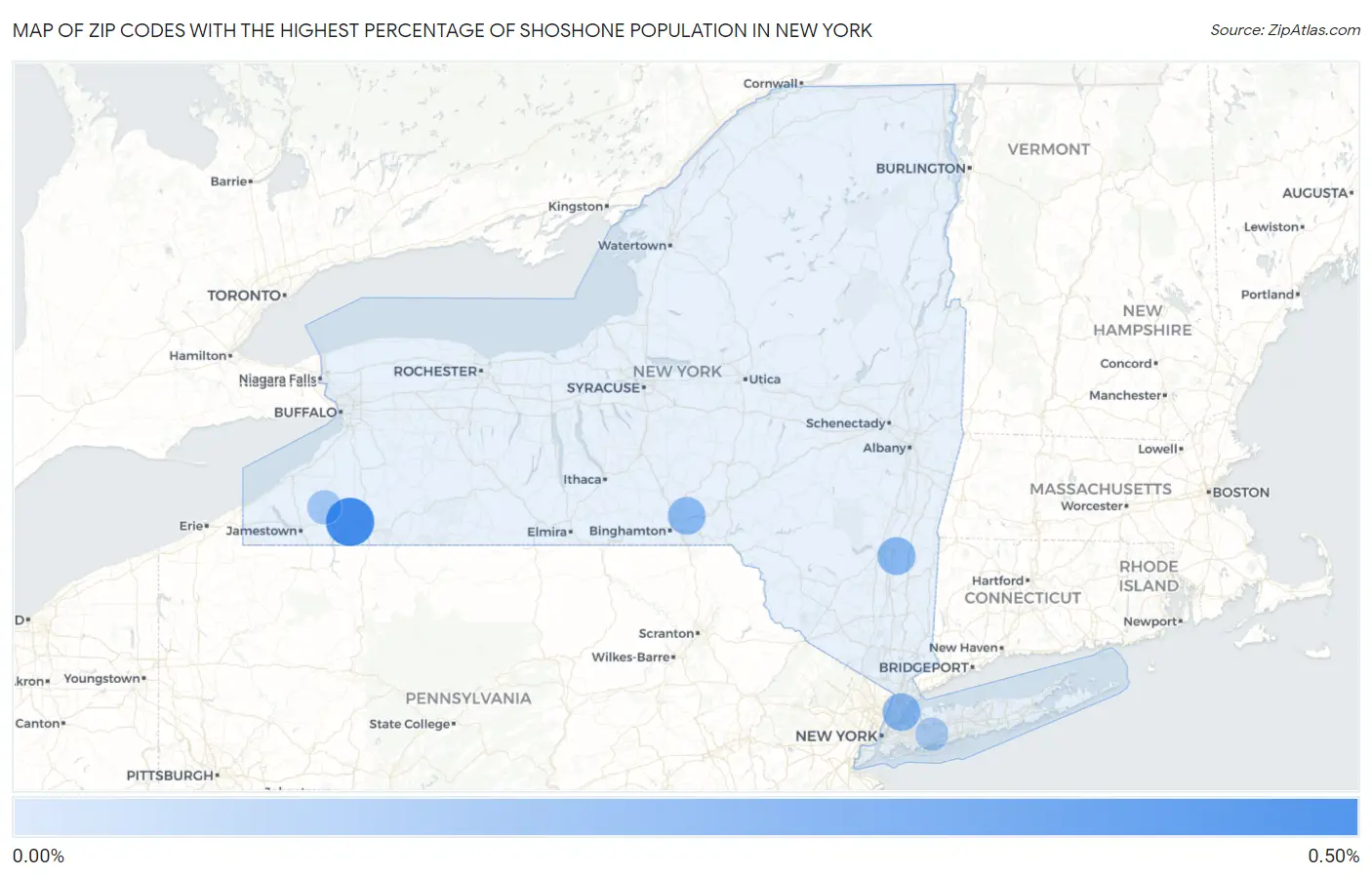 Zip Codes with the Highest Percentage of Shoshone Population in New York Map