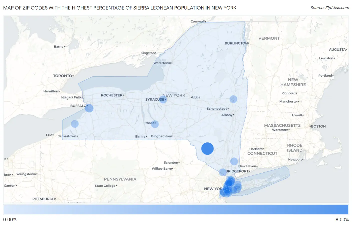 Zip Codes with the Highest Percentage of Sierra Leonean Population in New York Map