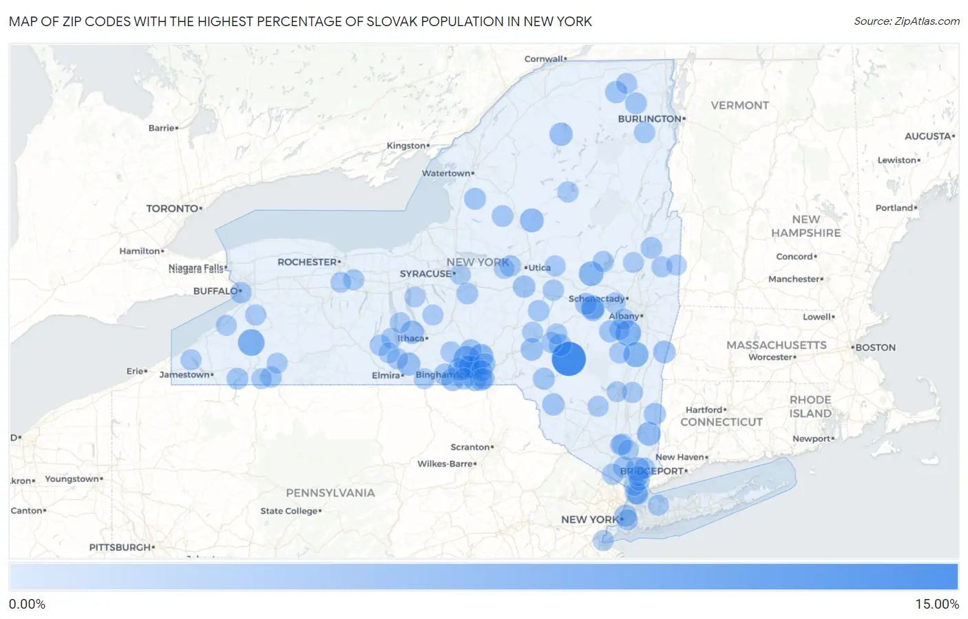 Zip Codes with the Highest Percentage of Slovak Population in New York Map