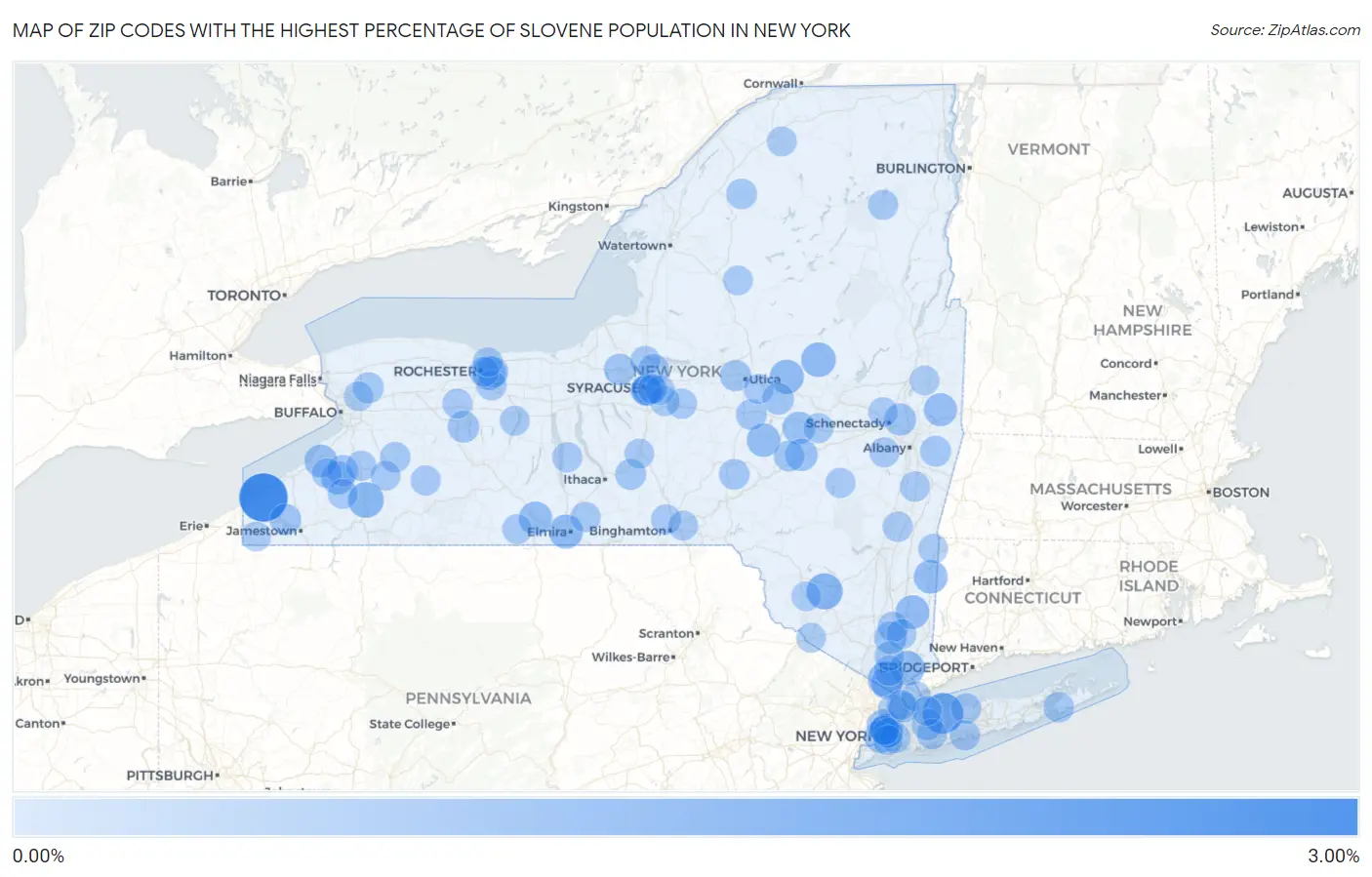 Zip Codes with the Highest Percentage of Slovene Population in New York Map