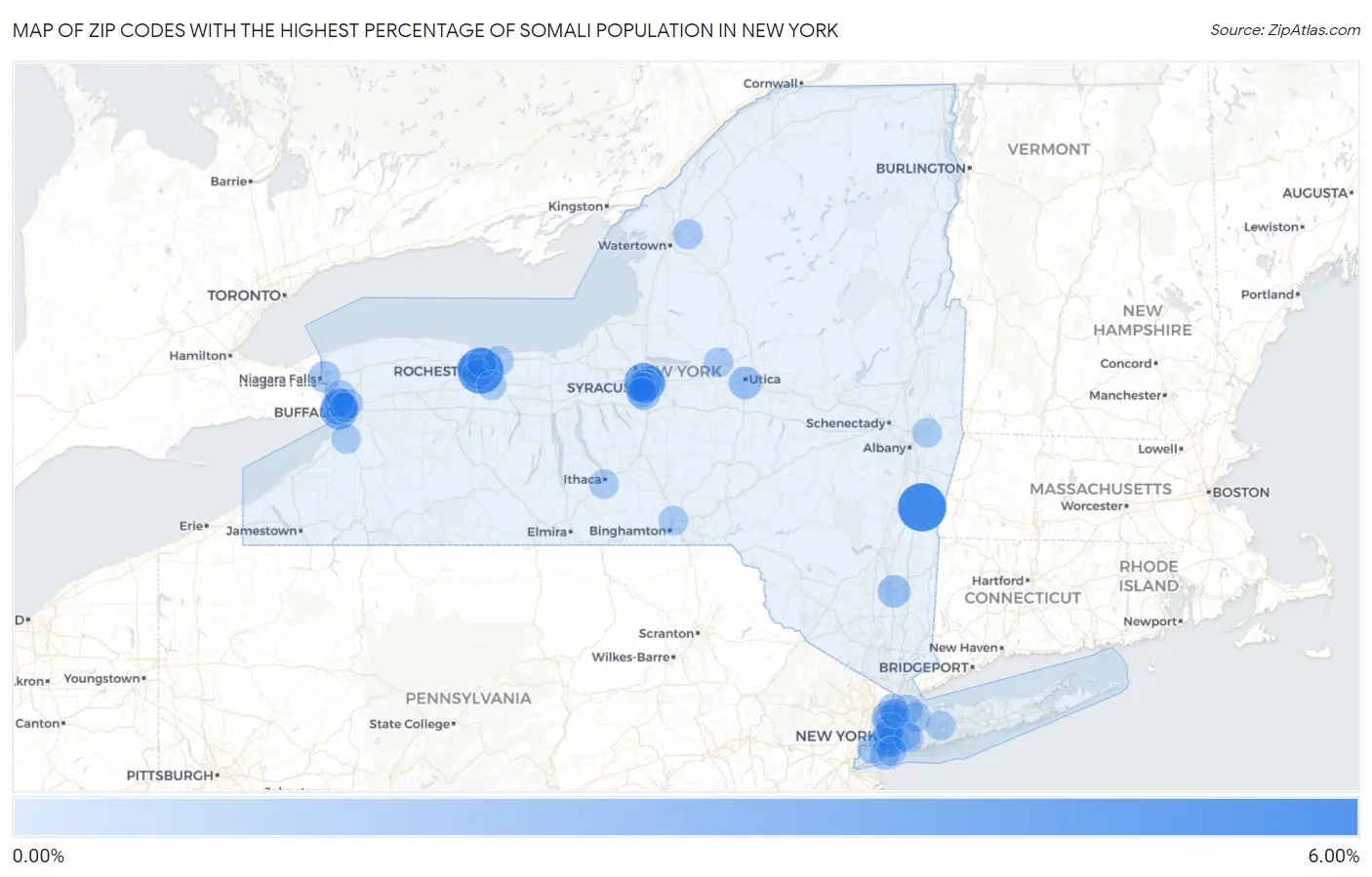 Zip Codes with the Highest Percentage of Somali Population in New York Map