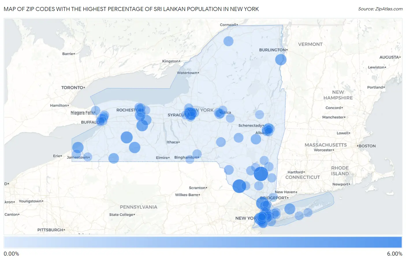 Zip Codes with the Highest Percentage of Sri Lankan Population in New York Map