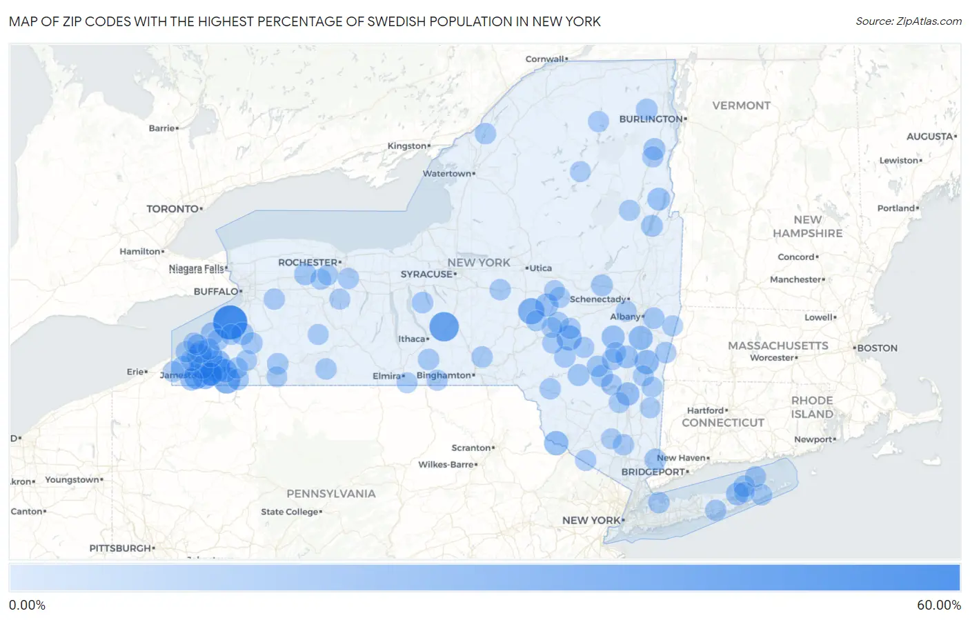 Zip Codes with the Highest Percentage of Swedish Population in New York Map
