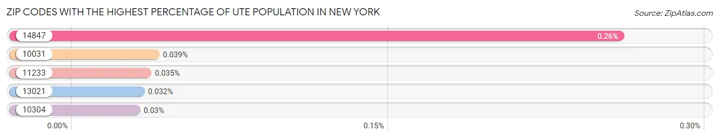 Zip Codes with the Highest Percentage of Ute Population in New York Chart