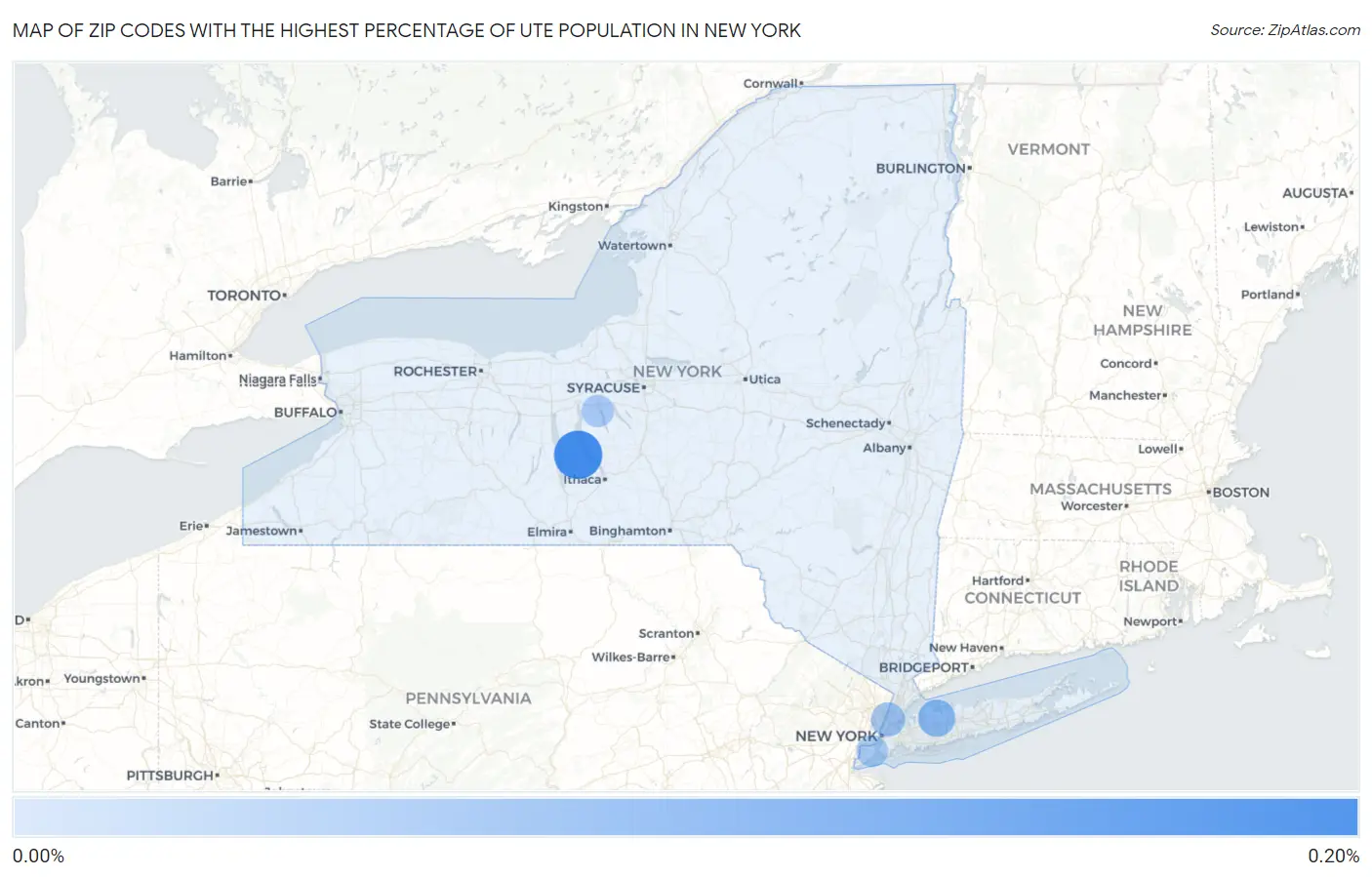 Zip Codes with the Highest Percentage of Ute Population in New York Map